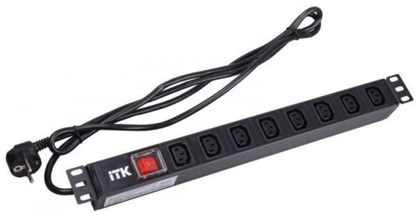  Блок розеток 7 мест PDU (немец. станд.) C13 с LED выкл. 1U шнур 2м вилка ITK PH12-7C131 