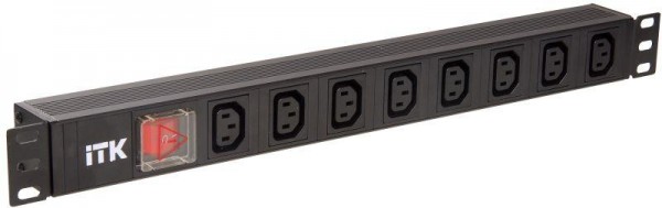  Блок розеток 7 мест PDU C13 с LED выкл. 1U вход С14 без шнура алюм. профиль ITK PH12-7C133 