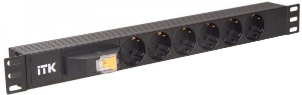  Блок розеток 6 мест PDU (немец. станд.) с автоматом 1U вход С14 без шнура ITK PH21-6D3 