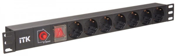  Блок розеток 7 мест PDU (немец. станд.) PH12-7D3 с выкл. и защитой от перенапр. 1U вход С14 ITK PH12-7D3 