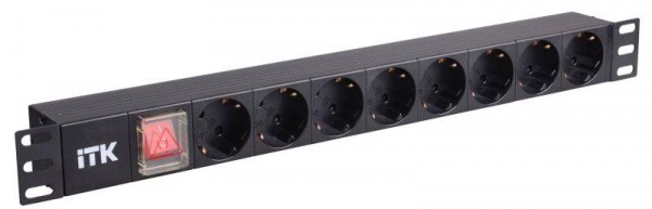  Блок розеток 8 мест PDU (немец. станд.) DIN49440 PH12-8D1 с LED выкл. алюм. профиль1U шнур 2м ITK PH12-8D1 