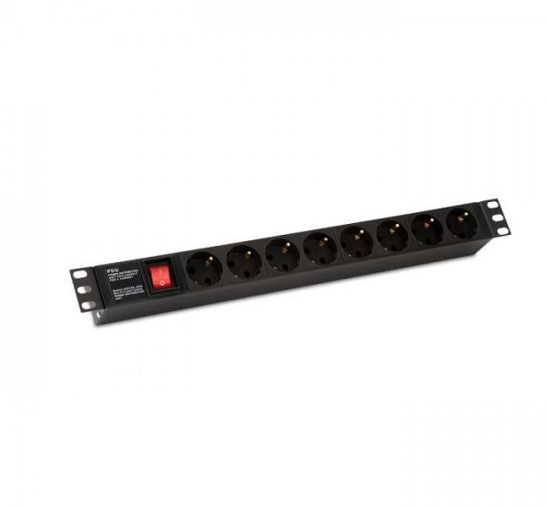  Блок розеток SHE19-8SH-S-IEC 19дюйм 250В 1U 10А 8 розеток Schuko с выкл. алюм. корпус разъем IEC 60320 C14 Hyperline 255002 