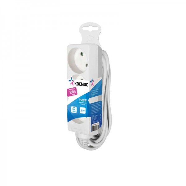  Удлинитель 3х3м без заземл. 16А IP20 ПВС 2х1 Космос YKsm3m-3g(K) 