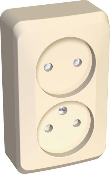  Розетка 2-м ОП Этюд 16А IP20 защ. шторки без заземл. крем. SchE PA16-006K 