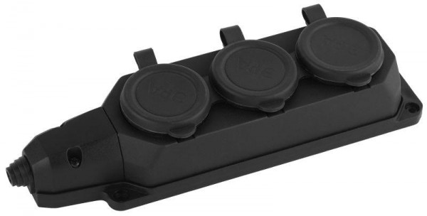  Колодка каучуковая 3-м с заземл. 16А IP44 черн. ЭРА Б0044545 