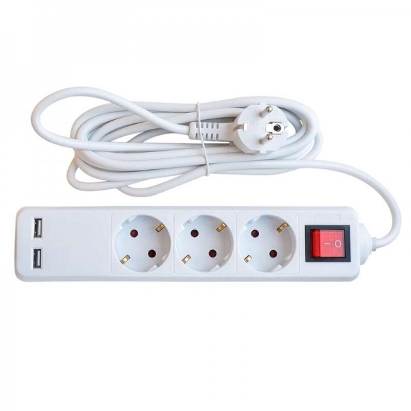  Удлинитель SMART 3х3м с заземл. 10А с выкл. 2-х USB 8533 IN HOME 4690612010724 