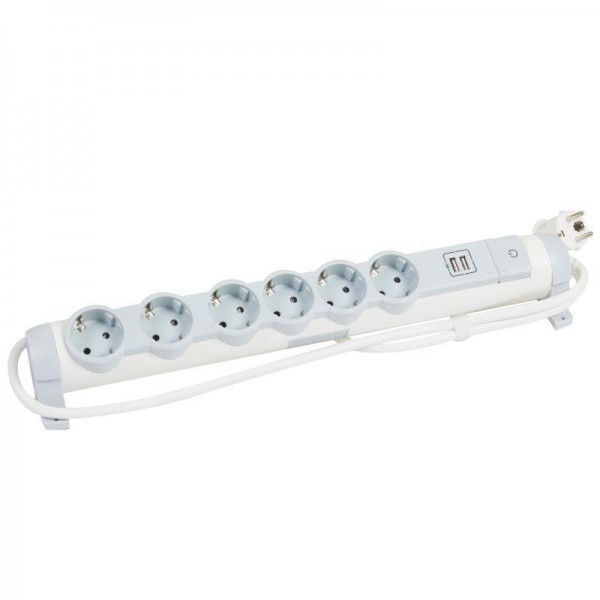  Блок многорозеточный с 2хUSB+6х2К+З с кабелем 1.5м Leg 694617 
