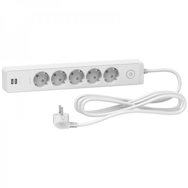  Удлинитель UNICA EXTEND 5 розеток 2К+З кабель 3м 2 USB бел. SchE ST945U3W 