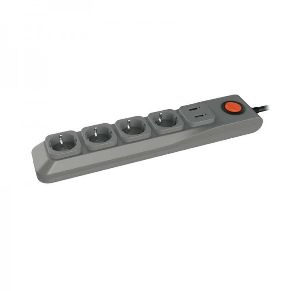  Фильтр сетевой SGSL5-3U GREY "Lux" 3м Пвс 3х0.75 4 гнезда с/з 1USB (1A) 10А защита от перенапряж. короткого замыкания Uniel UL-00001761 