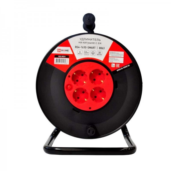  Удлинитель на катушке RG4-1630-SMART с т/з 4-м с з/к 16А 30м 8863 IN HOME 4690612010588 