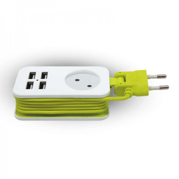  Удлинитель 1х1.5м без заземл. S-CT1-1.5U WHITE-GREEN Travel 4USB2.1A. бел. с салатовым ТМ Uniel UL-00003331 