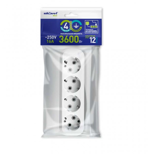  Колодка розеточная 4 гнезда с заземл.16А 3600Вт Duwi 28635 6 