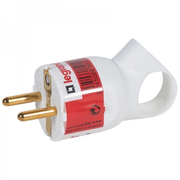  Вилка электрич. каб. Helium 16А 2P+E прямая с кольцом бел. Leg 050190 