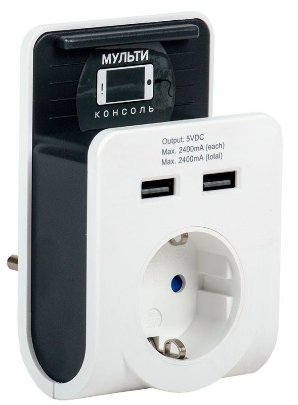  Адаптер Т-02/01 1-м 2P+PE 16А 2хUSB 2.4А бел. ИЭК WTP11-16-01-Z-K01 