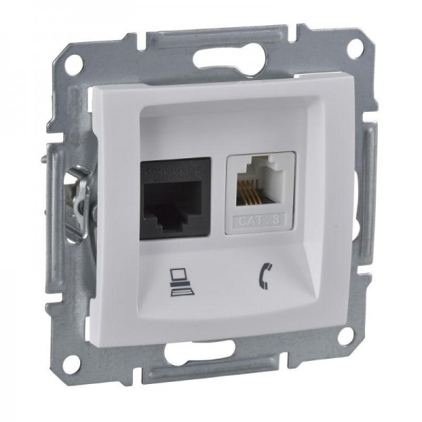  Механизм розетки комп. + телеф. 1-м СП Sedna RJ11 + RJ45 бел. SchE SDN5100121 