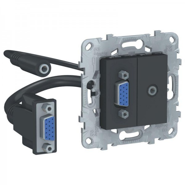  Механизм розетки UNICA NEW HD15 + Minijack антрацит SchE NU593254 