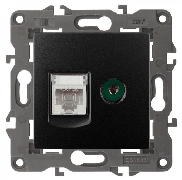  Розетка информационная RJ45+TV 14-3110-05 Elegance антрацит ЭРА Б0034318 