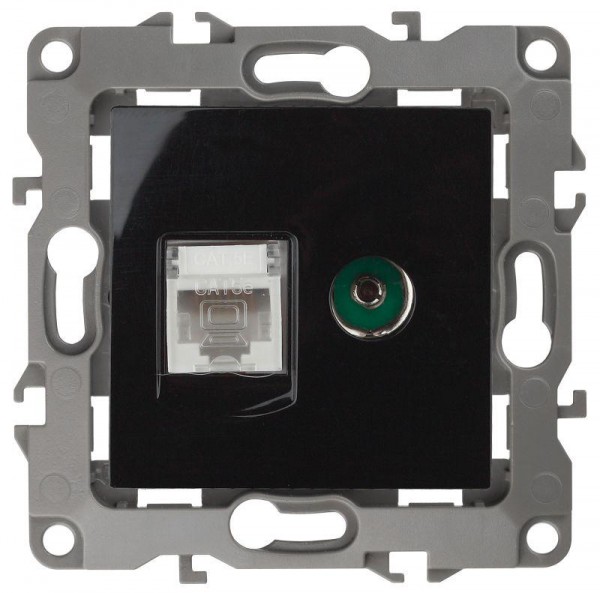  Розетка информационная RJ45+TV 12-3110-06 черн. ЭРА Б0027446 