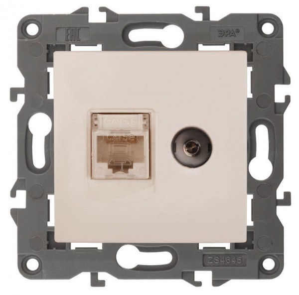  Розетка информационная RJ45+TV 14-3110-02 Elegance сл. кость ЭРА Б0034315 