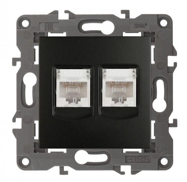  Розетка 14-3108-05 2хRJ45 Elegance антрацит ЭРА Б0034312 