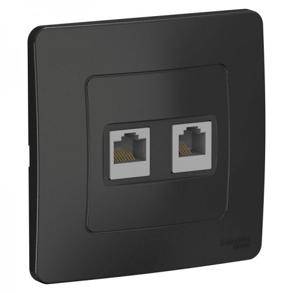 Розетка компьютерная + телеф. 2-м СП BLANCA RJ45 кат.5e + RJ11 антрацит SchE BLNIS045116 