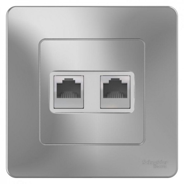  Розетка компьютерная 2-м СП BLANCA RJ45 кат.5e алюм. SchE BLNIS045453 