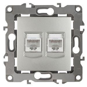  Розетка информационная двойная RJ45 + RJ45 12-3108-03 алюм. ЭРА Б0014731 