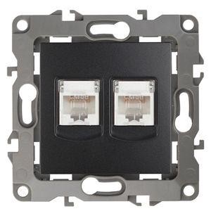  Розетка информационная двойная RJ45 + RJ45 12-3108-05 антрацит ЭРА Б0014733 