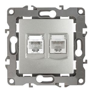 Розетка информационная + телеф. 2мод. RJ45 + RJ11 12-3109-03 алюм. ЭРА Б0018250 