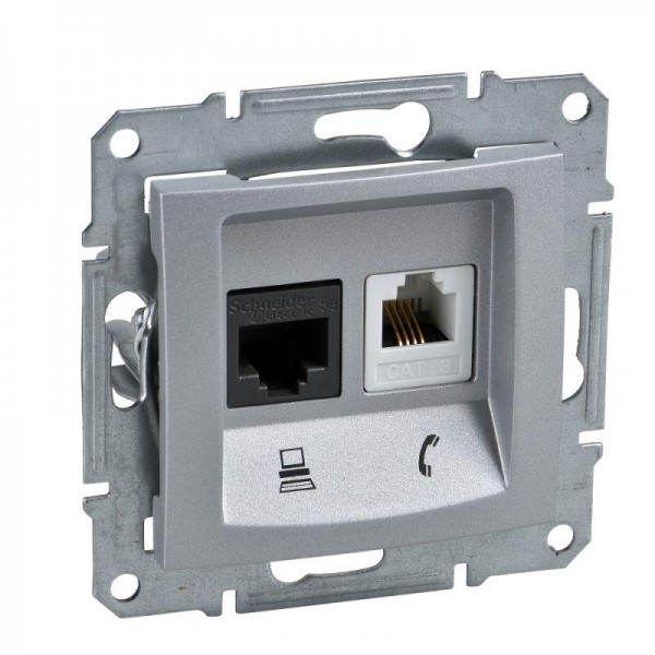  Механизм розетки комп. + телеф. 1-м СП Sedna RJ11 + RJ45 алюм. SchE SDN5100160 