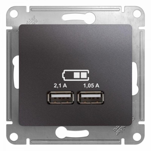  Механизм розетки USB 1-м СП Glossa 5В/2100мА 2х5В/1050мА графит SchE GSL001333 