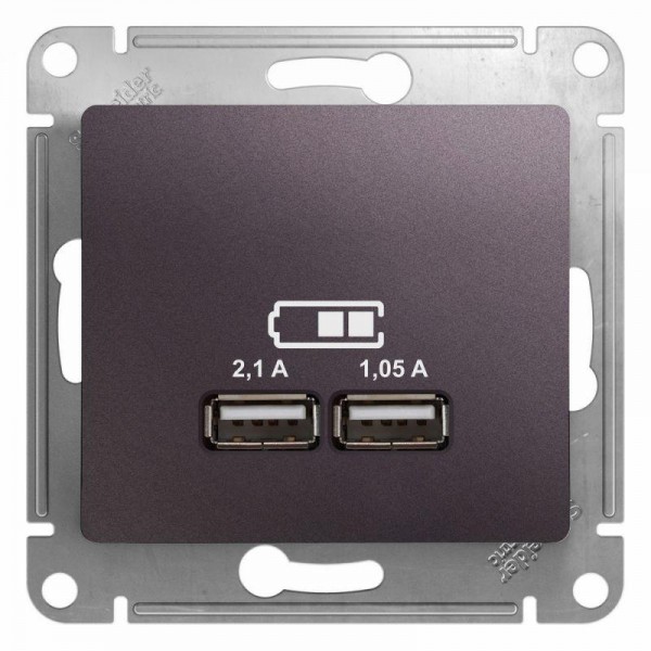  Механизм розетки USB 1-м СП Glossa 5В/2100мА 2х5В/1050мА сиренев. туман SchE GSL001433 