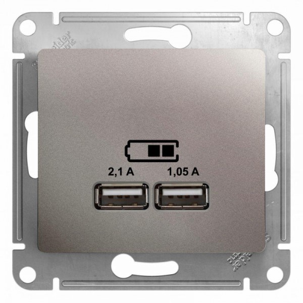  Механизм розетки USB 1-м СП Glossa 5В/2100мА 2х5В/1050мА платина SchE GSL001233 