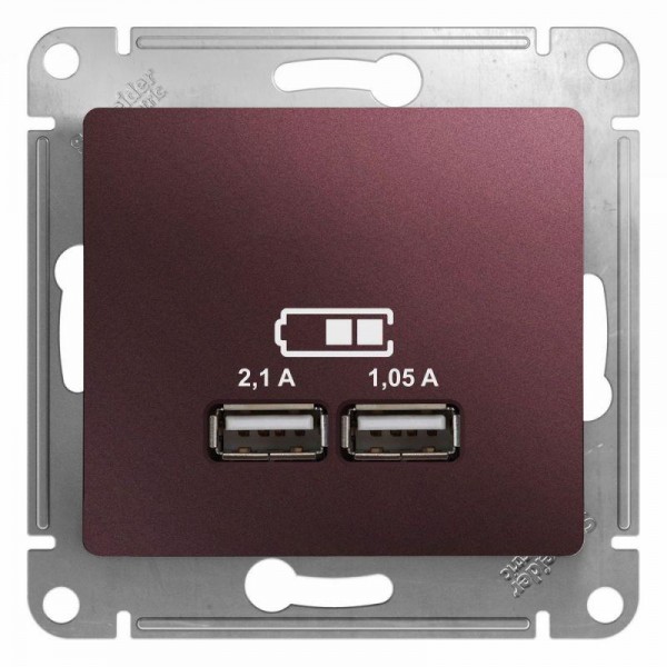 Механизм розетки USB 1-м СП Glossa 5В/2100мА 2х5В/1050мА баклажан. SchE GSL001133 