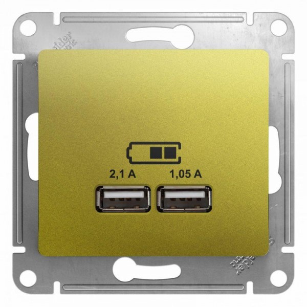  Механизм розетки USB 1-м СП Glossa 5В/2100мА 2х5В/1050мА фисташк. SchE GSL001033 