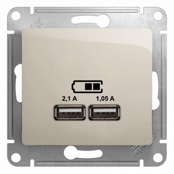  Механизм розетки USB 1-м СП Glossa 5В/2100мА 2х5В/1050мА молоч. SchE GSL000933 