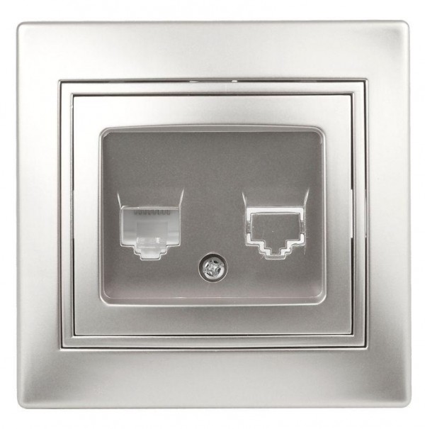  Розетка СП Plano 1-303-03 информационная RJ45 IP20 алюм. Intro Б0030086 