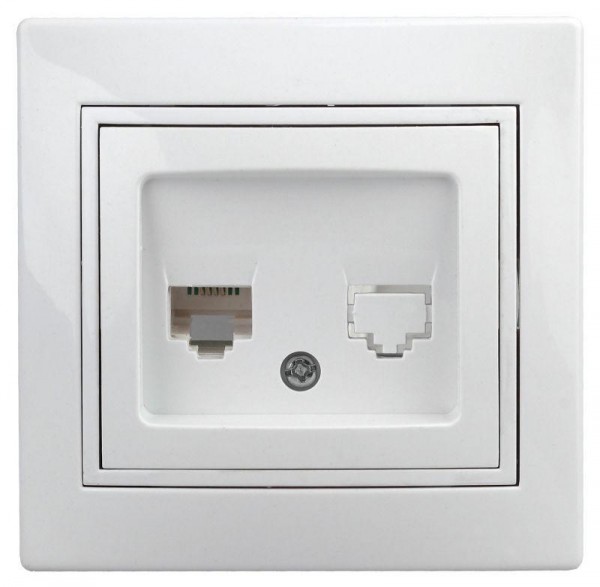  Розетка СП Plano 1-302-01 телефонная RJ11 IP20 бел. Intro Б0027619 