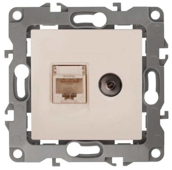  Розетка информационная RJ45+TV 12-3110-02 сл. кость ЭРА Б0027442 