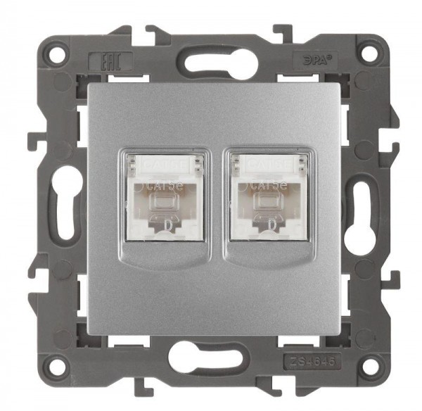  Розетка 14-3108-03 2хRJ45 Elegance алюм. ЭРА Б0034310 