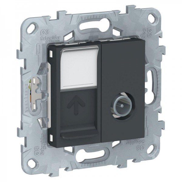  Механизм розетки TV UNICA NEW одиночная + комп. RJ45 кат.6 UTP антрацит SchE NU547054 