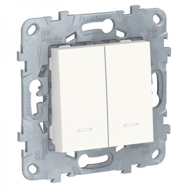  Механизм выключателя 2-кл. 2мод. СП Unica New IP21 (2х(сх. 1а)) с подсветкой бел. SchE NU521118N 