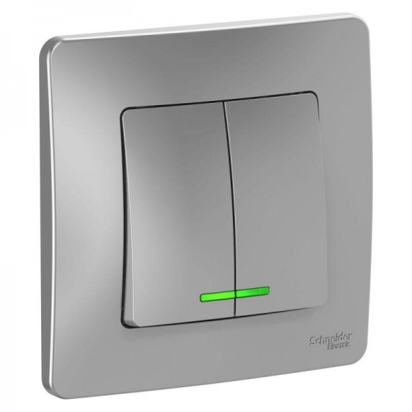  Выключатель 2-кл. СП Blanca 10А IP20 (сх. 5) 250В с подсветкой алюм. SchE BLNVS010513 