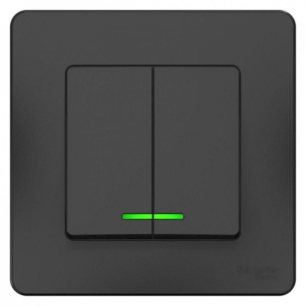  Выключатель 2-кл. СП Blanca 10А IP20 (сх. 5) 250В с подсветкой антрацит SchE BLNVS010516 