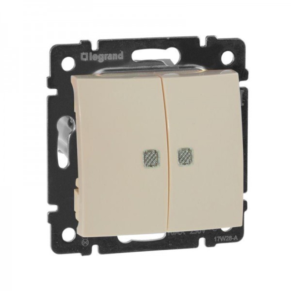  Механизм выключателя 2-кл. СП Valena 10А IP31 250В с зел. подсветкой сл. кость Leg 774328 