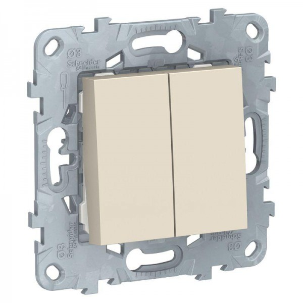  Переключатель 2-кл. 2мод. СП Unica New IP21 (2х(сх. 6)) 250В 10AX беж. SchE NU521344 