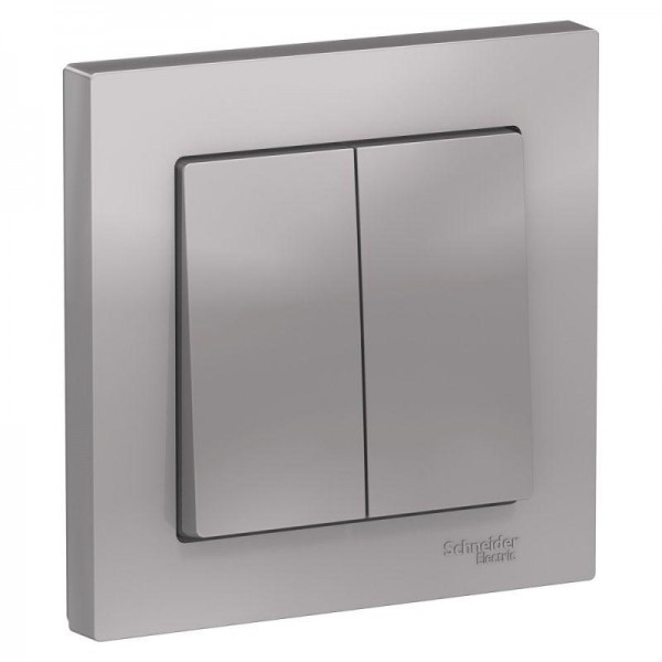  Выключатель 2-кл. СП AtlasDesign 10А IP20 (сх. 5) 10AX в сборе алюм. SchE ATN000352 