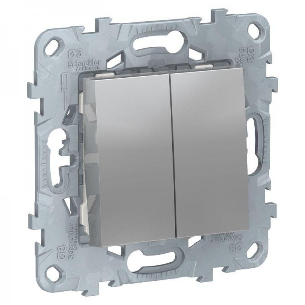  Переключатель 2-кл. 2мод. СП Unica New IP21 (2х(сх. 6)) алюм. SchE NU521330 