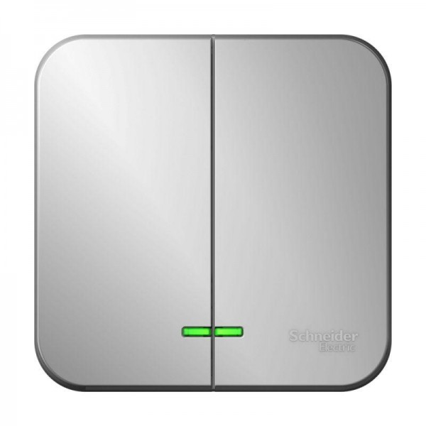  Выключатель 2-кл. ОП Blanca 10А IP20 (сх. 5) 250В с подсветкой алюм. SchE BLNVA105103 
