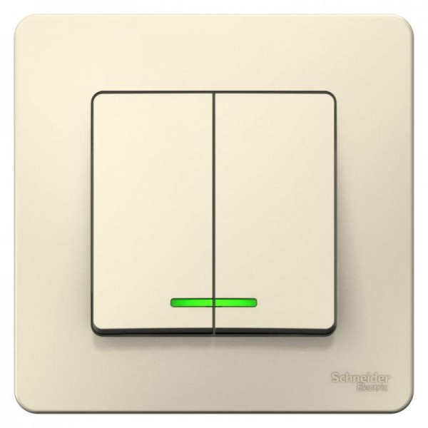  Выключатель 2-кл. СП Blanca 6А IP20 (сх. 5) 250В с подсветкой молочн. SchE BLNVS006512 